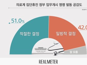 의료계 집단휴진에 대한 정부 업무개시 명령 발동 ‘적절한 결정’ 51.0%