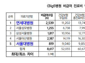 수도권 중대형병원, 고가·과잉 비급여진료비 거품 9000억원↑