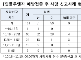 독감백신 접종 후 사망신고 101명 중 97명 “접종 인과성 낮아”