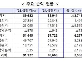 올 상반기 보험회사 당기순이익, 전년동기 대비 2.8% 증가