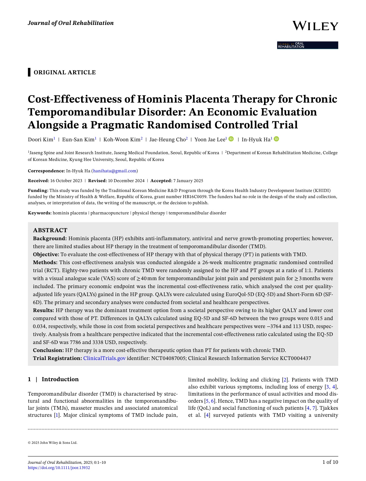 [사진설명] 구강재건저널(Journal of Oral Rehabilitation(IF=3.1))에 게재된 해당 논문 표지.jpg