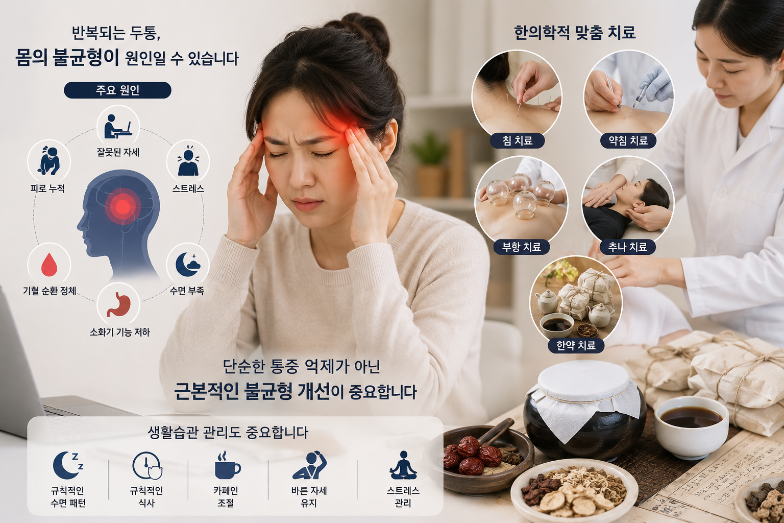 두통 한의치료, 단순한 통증 억제 아닌 몸의 근본적인 불균형 개선